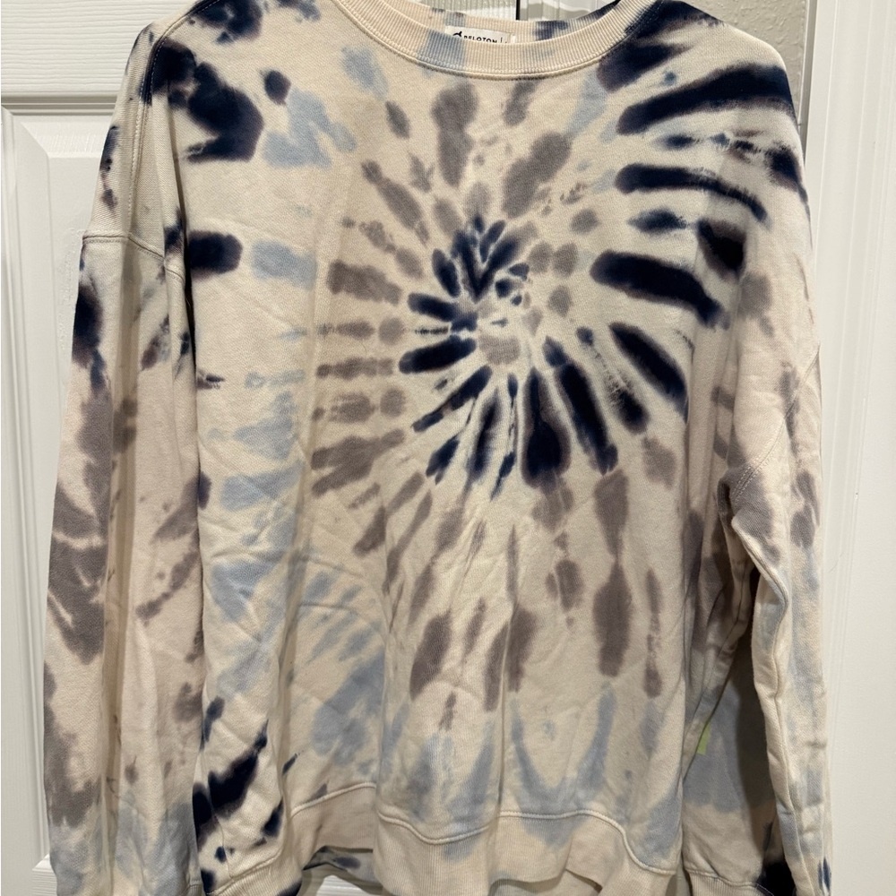 Peloton Cream and Blue Tie-Dye Sweatshirt